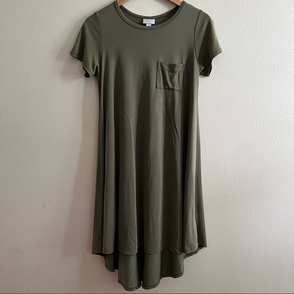 Lularoe Carly Dress, Olive Green, Size XS, EUC